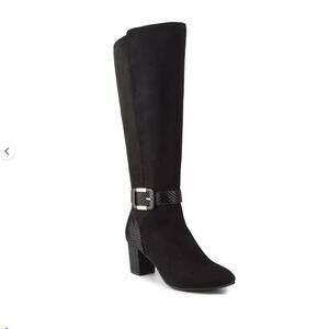 Karen Scott Isabell Wide-Calf Dress Boots, Black Faux Suede, Women Size 8.5